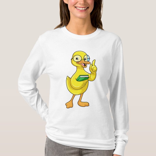 Camiseta Pato como professor com livro e óculos (Frente)