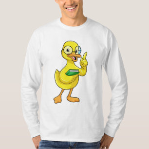 Camiseta Pato como professor com livro e óculos