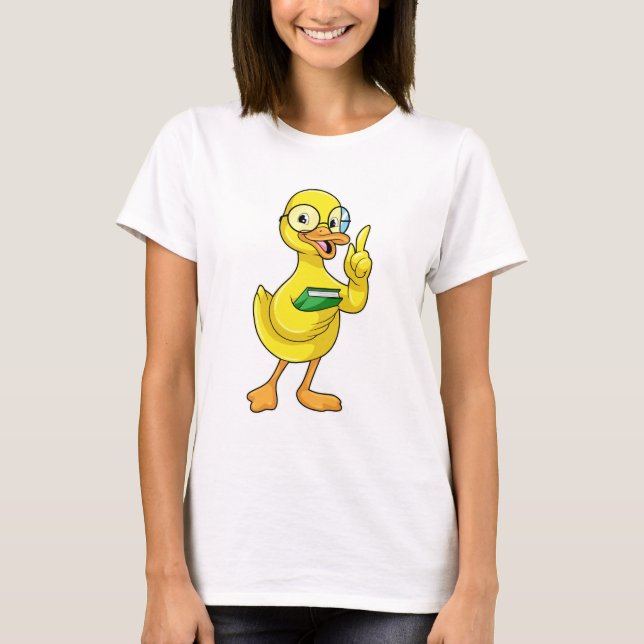 Camiseta Pato como professor com livro e óculos (Frente)