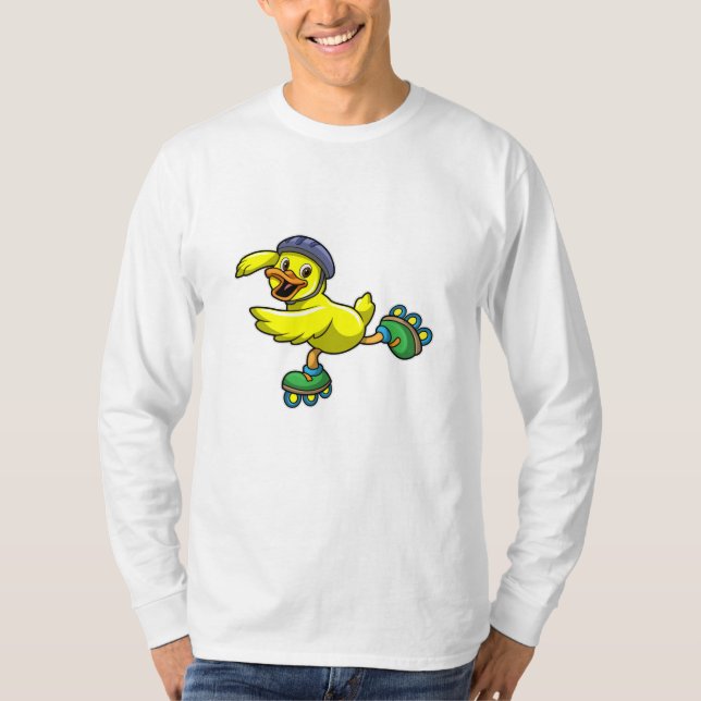 Camiseta Pato como skater com Skates e capacete (Frente)