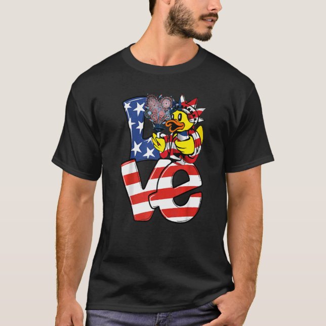 Camiseta Pato de Amor Bandeira Patriótica Americana Cuja Pa (Frente)