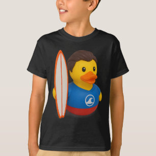 Camiseta Pato de Borracha de Surfista Segurando Prancha Hom