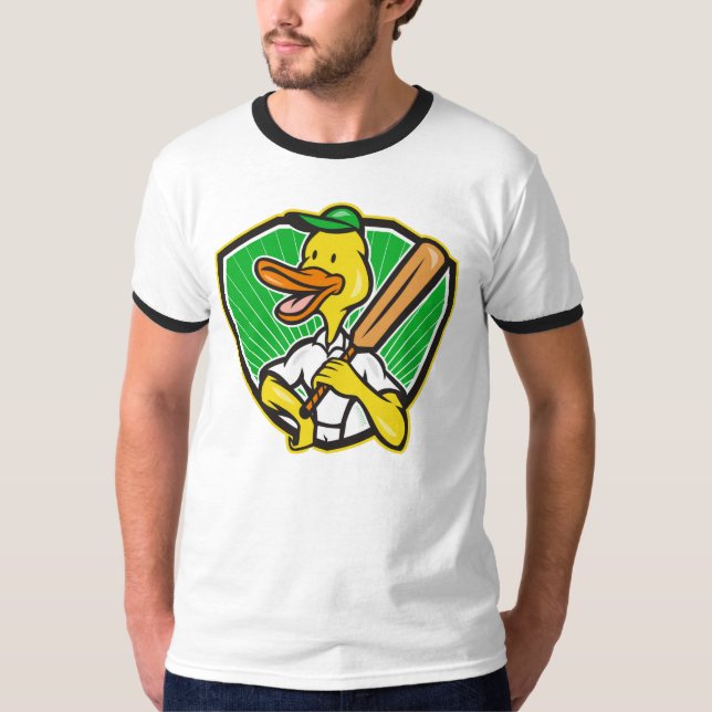 Camiseta Pato de Cartum de Críquete Retro (Frente)