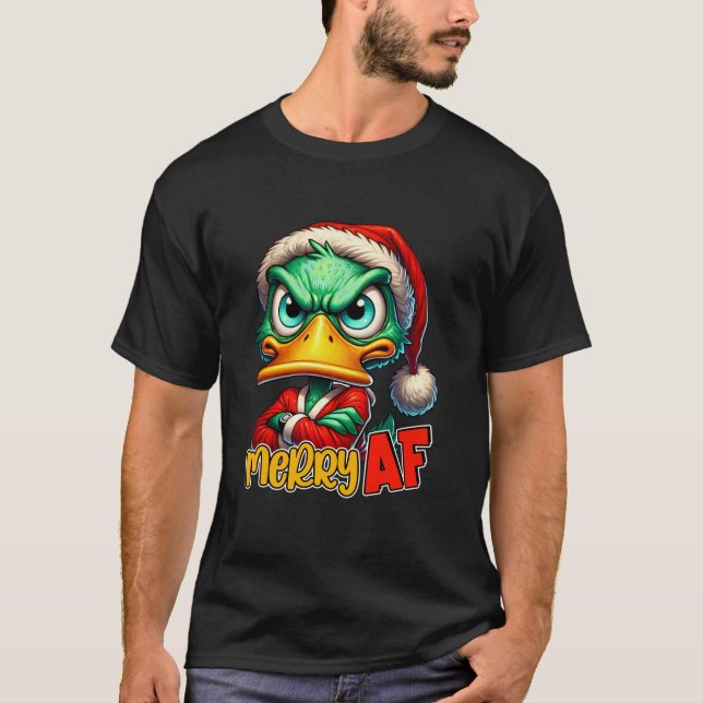 Camiseta Pato De Inverno Cinzento De Natal Na Feliz AF (Frente)