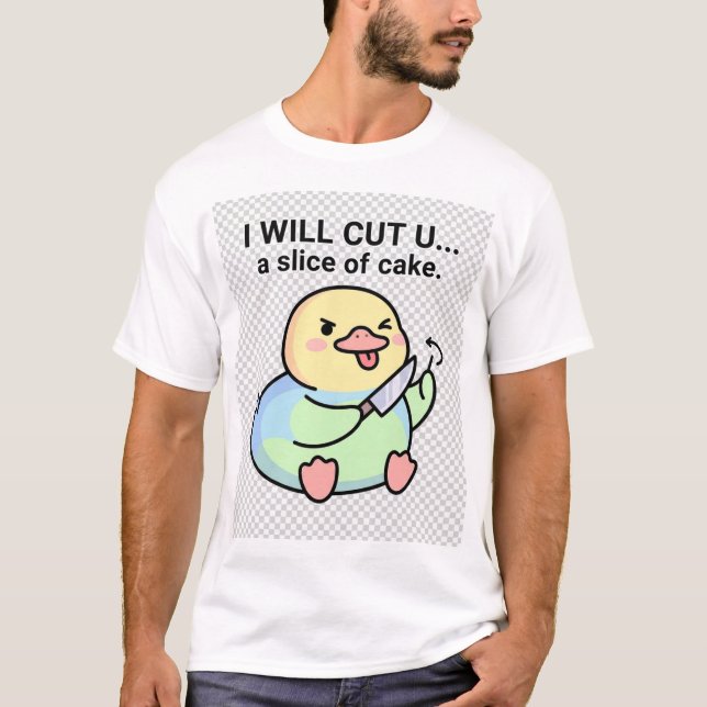 Camiseta Pato Engraçado com Punhal de Bolo Pun (Frente)