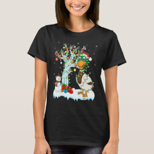 Camiseta Pato Engraçado Pássaro Xmas Árvore Iluminando Pato