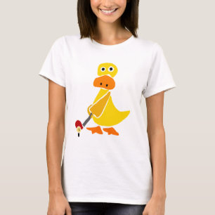 Camiseta Pato engraçado que joga a arte do primitivo do