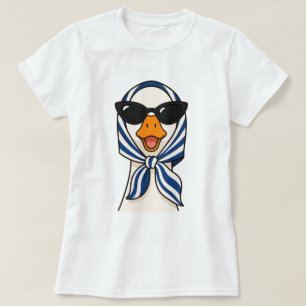 Camiseta Pato Estiloso Fofo Usando Óculos de Sol e Lenço de