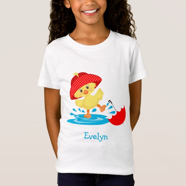 Camiseta Pato Feliz e Bonito em Chuva com Nome (Frente)