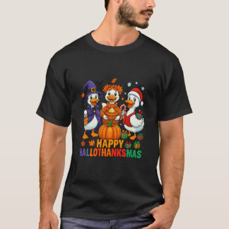 Camiseta Pato Feliz Hallothanksmas Dia das Bruxas Ação de G