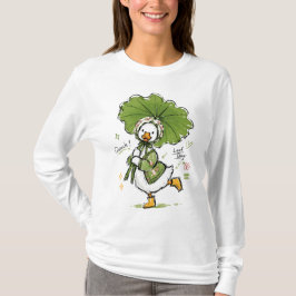 Camiseta Pato Fofo com Guarda-Chuva de Folha e Touca Floral