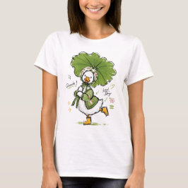 Camiseta Pato Fofo com Guarda-Chuva de Folha e Touca Floral