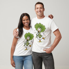 Camiseta Pato Fofo com Guarda-Chuva de Folha e Touca Floral