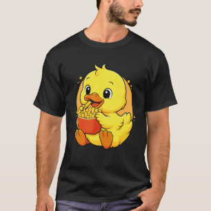Camiseta Pato Fofo Comendo Batatas Fritas Engraçado Kawaii