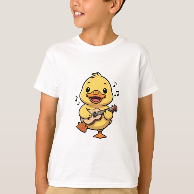 Camiseta Pato Infantil Tocando Ukulele Alegre (Frente)