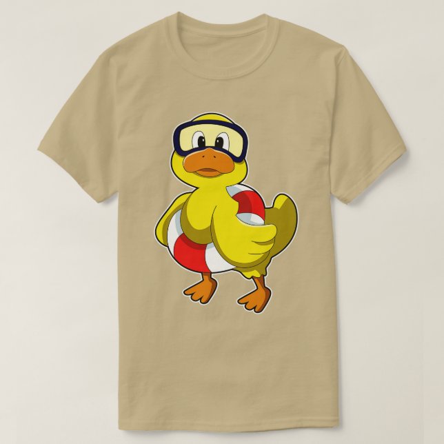 Camiseta Pato Nadando Com Óculos De Mergulho De Anel De Nat (Frente do Design)