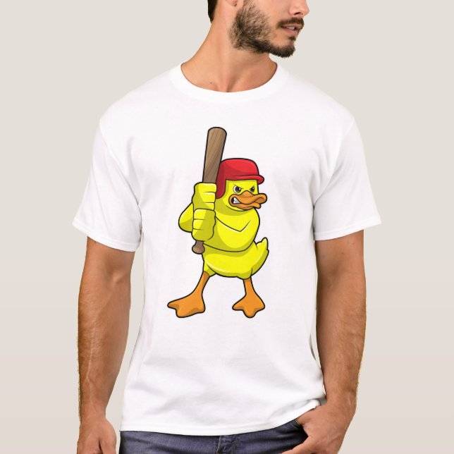 Camiseta Pato no Baseball com bastão e Boné de beisebol (Frente)