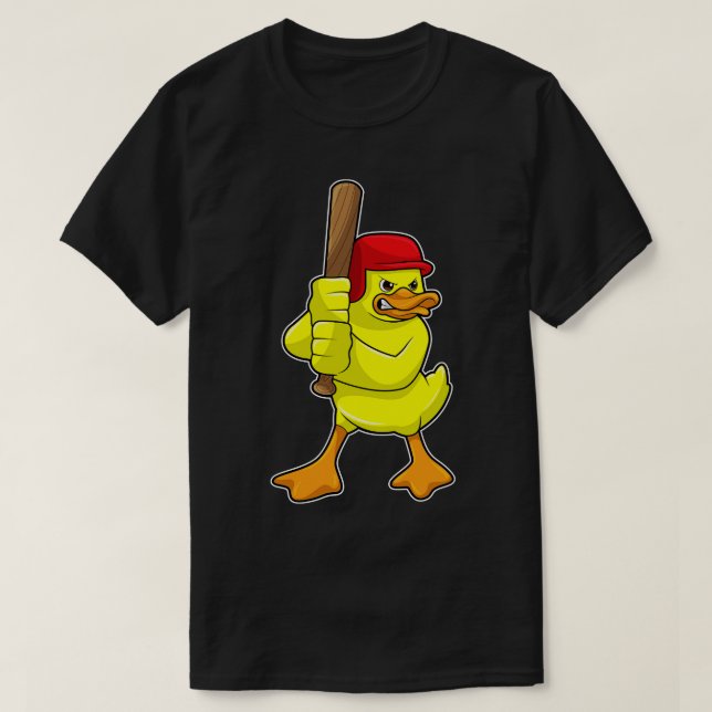 Camiseta Pato no Baseball com Boné de bastão de beisebol (Frente do Design)