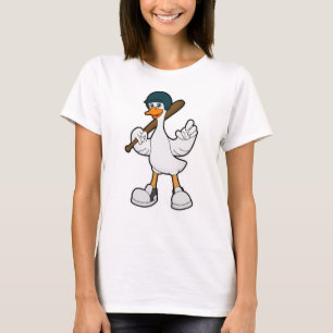 Camiseta Pato no Baseball com raquete de baseball e capacet