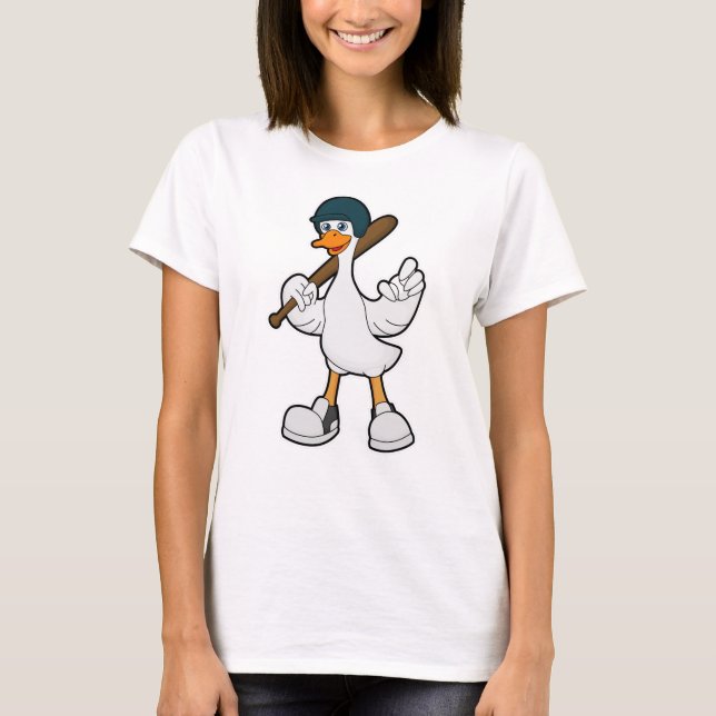 Camiseta Pato no Baseball com raquete de baseball e capacet (Frente)