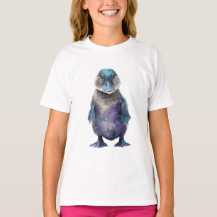 Camiseta Pato Ornitorrinco Galaxy Roxo Aquarela Crianças