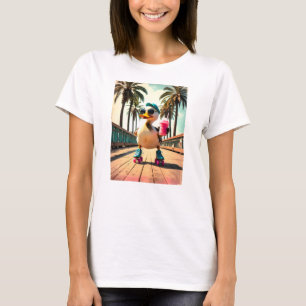 Camiseta Pato Patinador Divertido Verão Retro