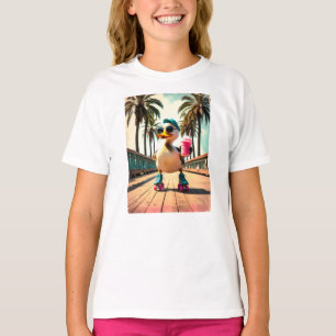 Camiseta Pato Patinador Divertido Verão Retro