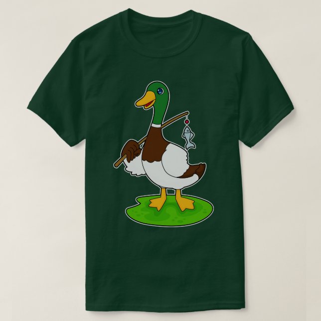 Camiseta Pato Pato Pescador Cana de pesca (Frente do Design)