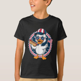 Camiseta Pato Patriótico Engraçado Bandeira Dos EUA Cachorr