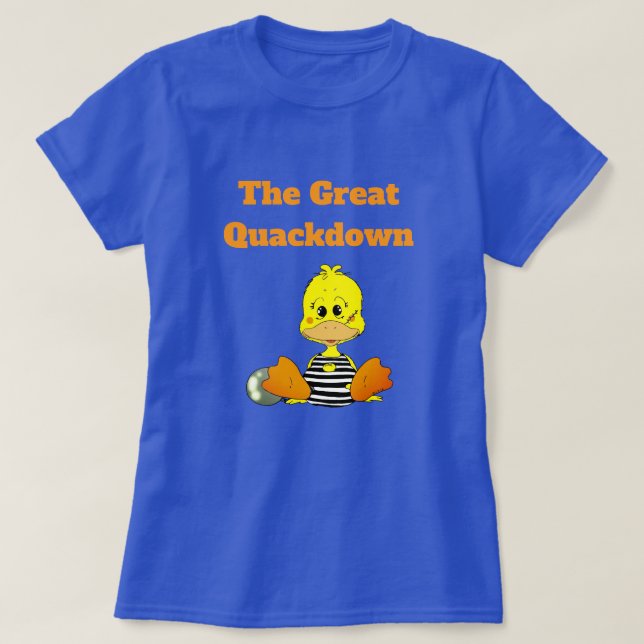 Camiseta Pato Prisioneiro Engraçado O Grande Quackdown (Frente do Design)
