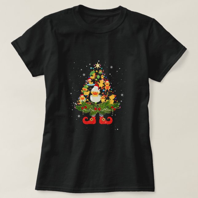 Camiseta Patos Árvore de Natal Luzes de Natal Fofas de Papa (Frente do Design)