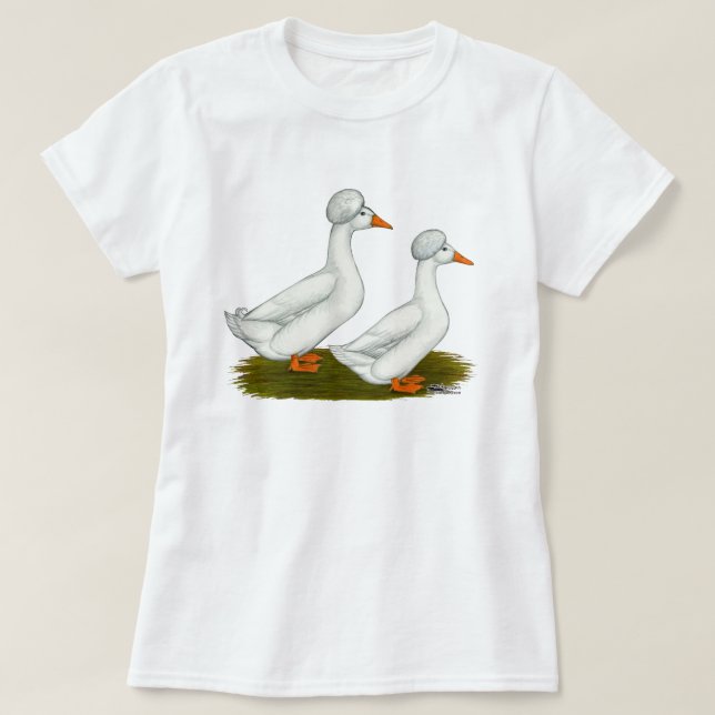 Camiseta Patos:  Branco Crested (Frente do Design)