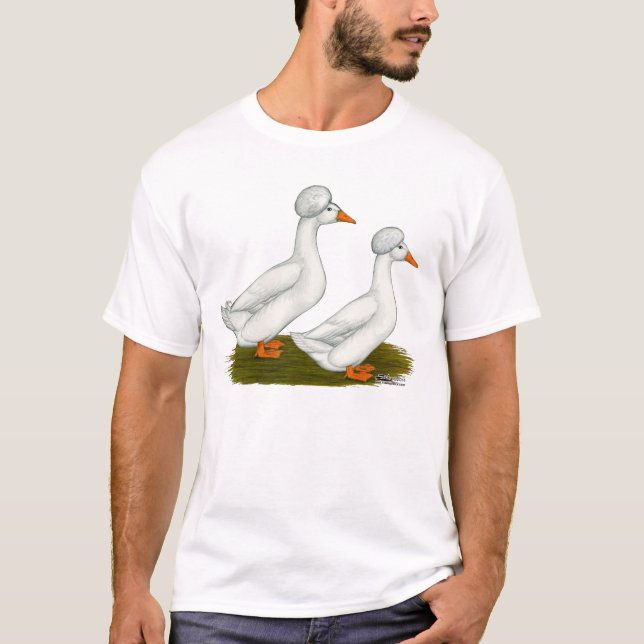 Camiseta Patos:  Branco Crested (Frente)