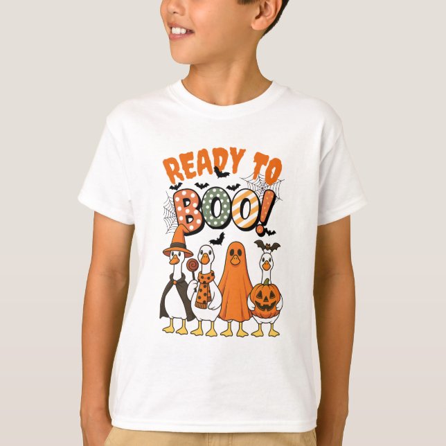 Camiseta Patos Engraçados Prontos para Boo Halloween (Frente)