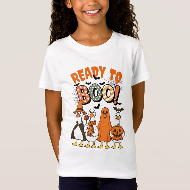 Camiseta Patos Engraçados Prontos para Boo Halloween (Frente)