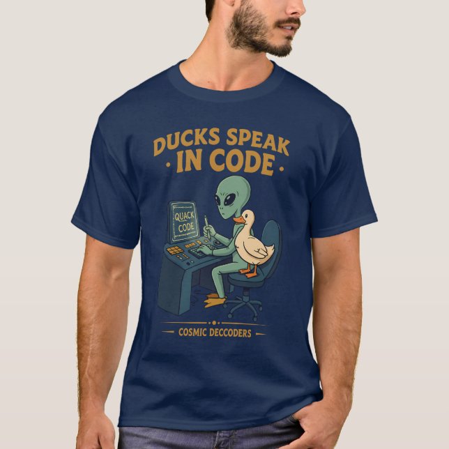 Camiseta Patos falam em código: decodificadores cósmicos (Frente)