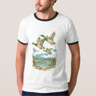 Camiseta Patos Voadores Vida Selvagem Molhada Caça à Nature