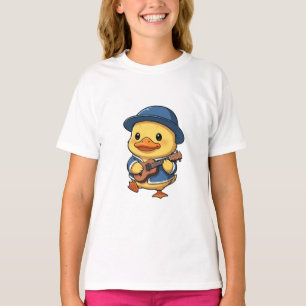 Camiseta Patozinho Músico Tocando com Chapéu Azul para Cria