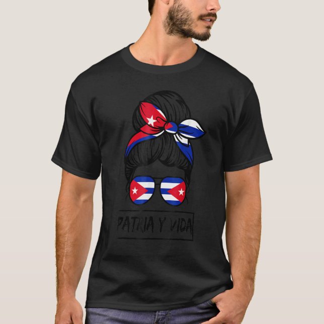 Camiseta Patria Y Vida Sos Cuba Bandeira do Cabelo Mensagei (Frente)