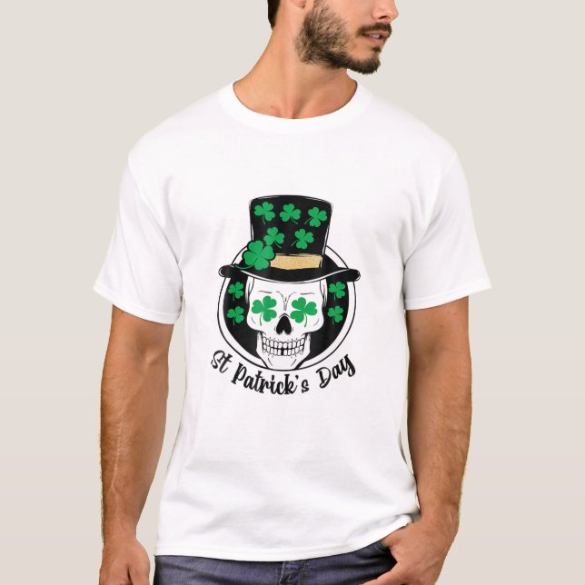Camiseta Patrick Day Skull Skeleton Leprechauns Fu (Frente)