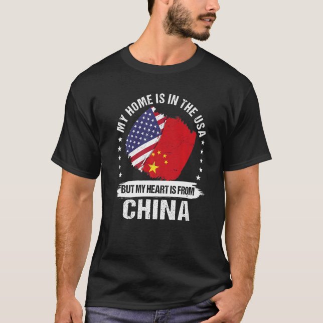 Camiseta Patrimônio Americano China Bandeira Raízes Chinesa (Frente)
