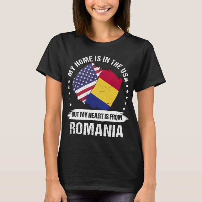 Camiseta Patrimônio Americano Romênia Bandeira Raízes Romen (Frente)