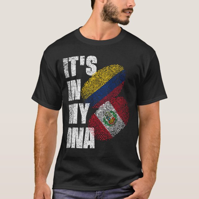 Camiseta Patrimônio Da Bandeira Do DNA Peruano E Colombiano (Frente)