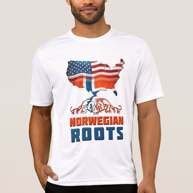 Camiseta Patrimônio de Bandeira da Noruega Roots USA (Frente)