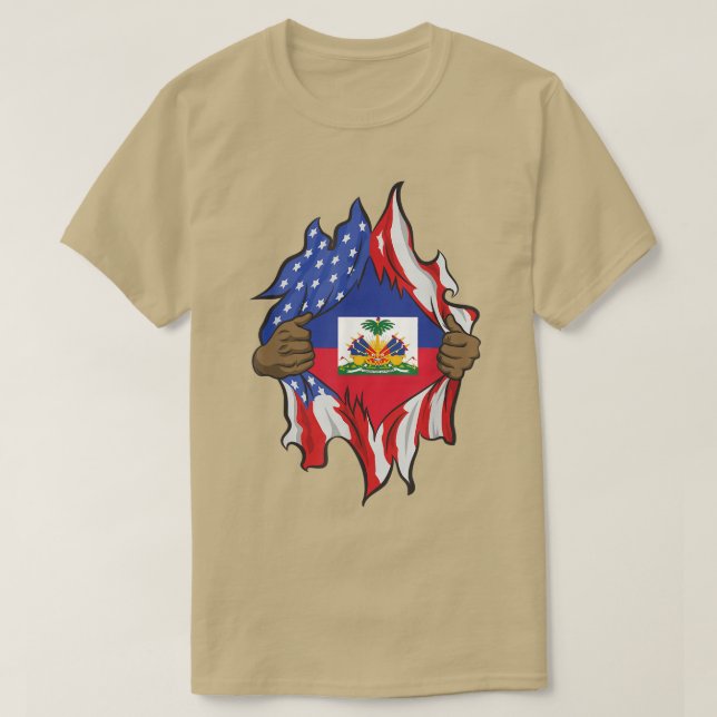 Camiseta Patrimônio Haitiano Mês 1804 Bandeira Haitiana Ame (Frente do Design)