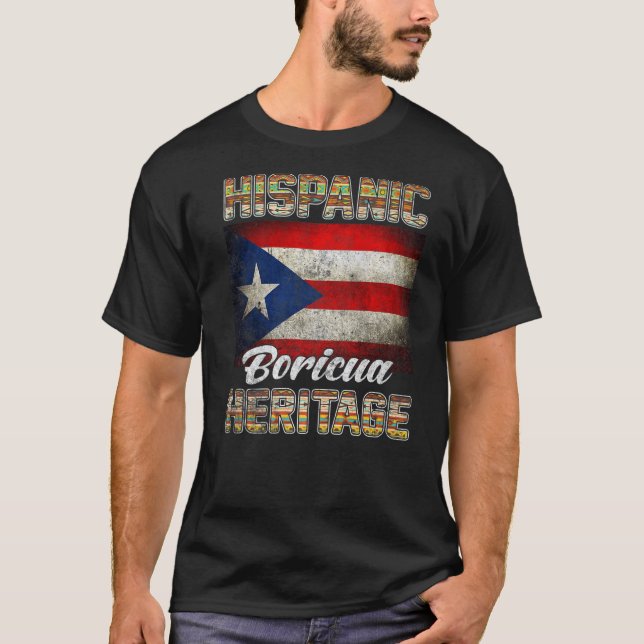 Camiseta Patrimônio Hispânico Boricua Mês Bandeira Porto-Ri (Frente)