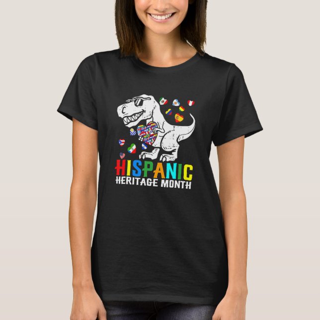 Camiseta Patrimônio Hispânico do Dinossaur Mês Latino Nacio (Frente)