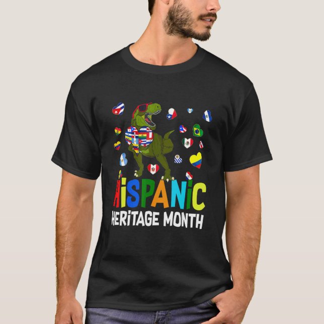 Camiseta Patrimônio Hispânico do Dinossaur Mês Latino Nacio (Frente)