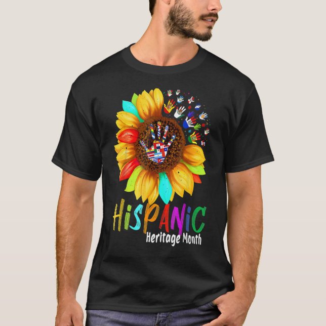 Camiseta Patrimônio Hispânico Mês Bandeiras de Girassol Mul (Frente)
