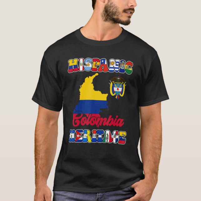 Camiseta Patrimônio Hispânico Mês Colômbia Bandeira Colombi (Frente)